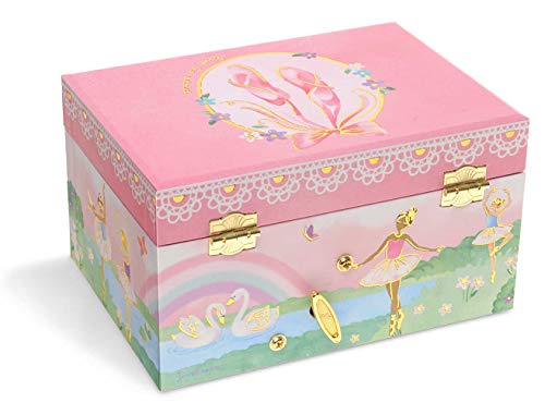 Jewelkeeper Girl's Musical Jewelry Storage Box With Spinning Ballerina, Rainbow And Gold Foil Design, Swan Lake Tune #TOP1