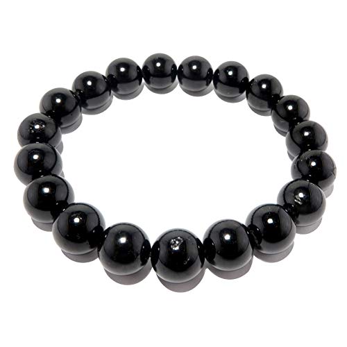 Satin Crystals Tourmaline Black Bracelet 9mm Boutique Round Genuine Gemstone Stretch Beaded Crystal