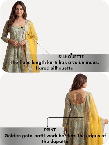 Image of Leriya Fashion Women's Rayon Printed Anarkali Kurta and Pant with Dupatta Set | 3-Piece Printed Anarkali Kurti Set | Ethnic Festive & Office Wear Suit for Women | Elegant Suit Set for Woman