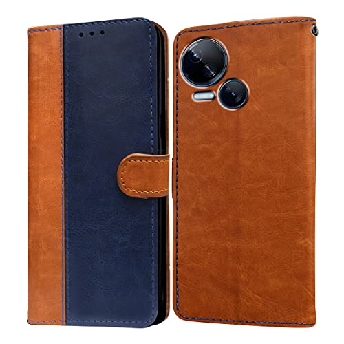 Image of Amazon Brand - Solimo Flip Leather Mobile Cover (Soft, Flexible & Kickstand Back case) Compatible for Tecno Spark 10 5G (CamelBlue)