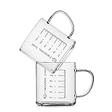 LUXU Glass Coffee Mugs with Measuring Function,Wide Mouth Design Beaker Mug(Set of 2),14 oz Clear Borosilicate Glass Mocha Hot Beverage Cups,with Insulated Handle,Perfect for Home,Office and Cafe