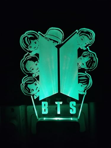 Image of 3D Optical Illusion BTSBTS6 Acrylic Night Lamp, 7 Colors RGB Auto Color Changing Led Plug and Play Night Light Lamp (Acrylic, Multi Color, Pack of 1) (BTSs6)