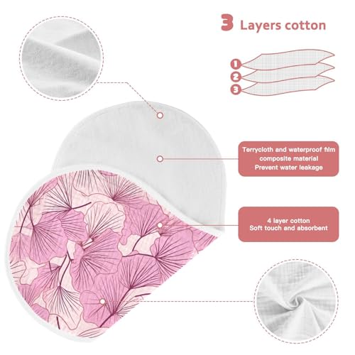 J JOYSAY Ginko Pink Leaf Baby Burp Cloths for Boys Girls Large 22''x11'' Cotton Fabric Drool Cloths Extra Absorbent Soft 4 Layer Newborn Towel for Girl 1 Pack3