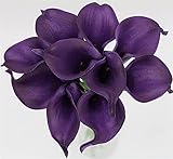 Artificial and Dried Flower Shades of Purple Lavender Calla Lilies Bouquet Real Touch Calla Flowers for Bridal Bridesmaids Bouquet Corsages Boutonnieres - ( Color: All Purple )