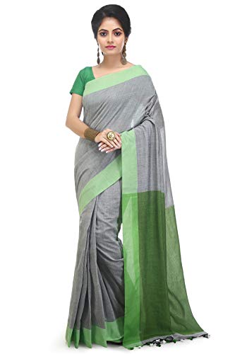Image of BENGAL HANDLOOM Women's Pure Premium Cotton Daily Wear Pallu Saree With Blouse Piece
