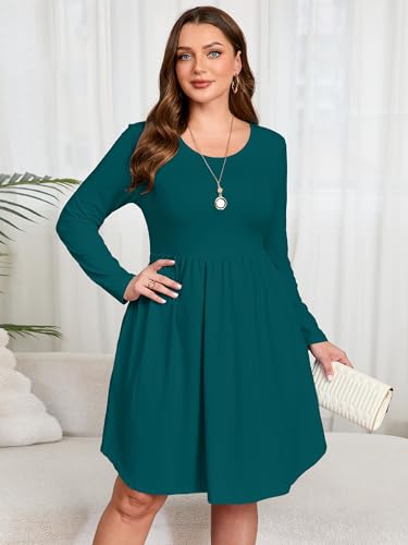 Image of AusLook Women's Plus Size Long Sleeve Midi Dress Casual Empire Waist Loose Flowy Dresses A-Line Boho Long Dress with Pockets