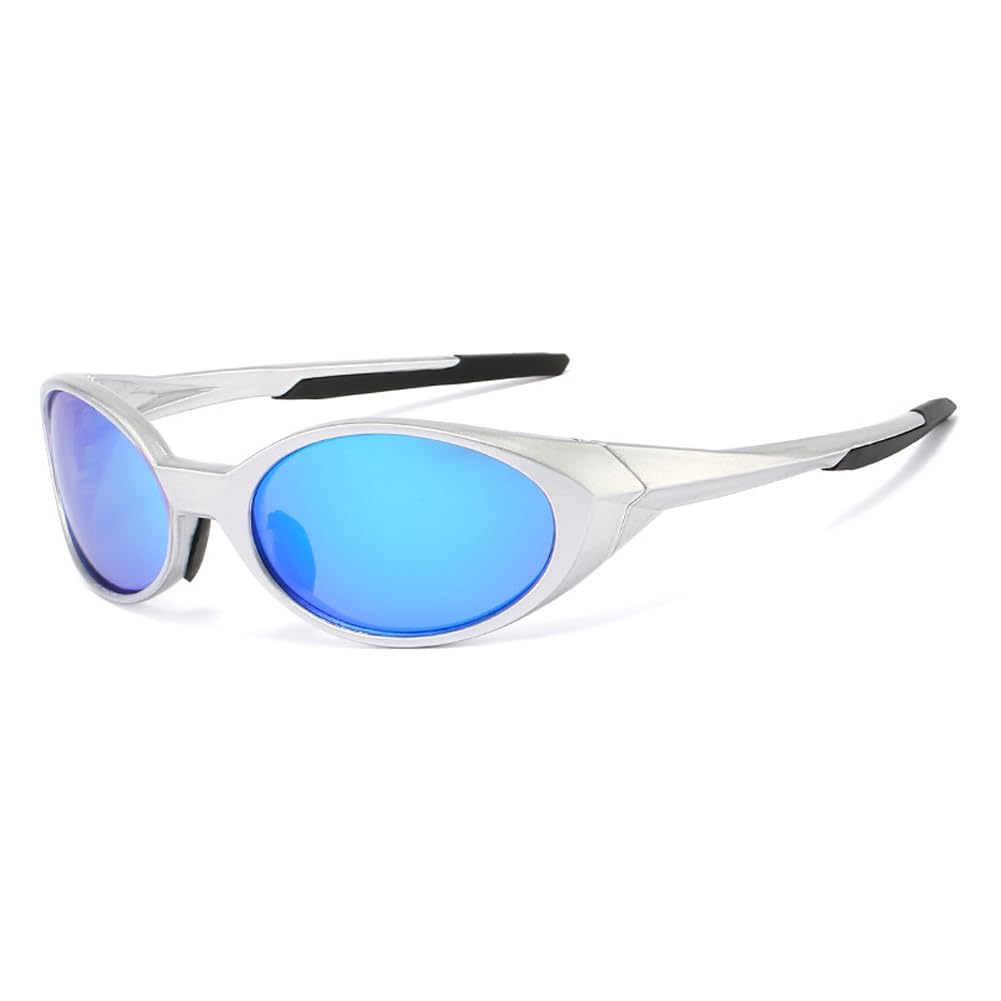 Polarized Sports Sunglasses Mens UV400 Protection Mirror Lenses Oval Frame Sun Glasses Personality Sunnies Running Bike Driving Fishing