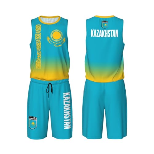 DABOYOZHZH Flag of Kazakhstan 3 Basketball Uniform Suit for Men Team Training Athletic Gradient Jersey