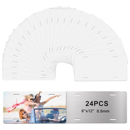 Upspotie 24Pack Sublimation License Plate Blanks, Blank Aluminum License Plate for Front/Rear Car Tags, Thermal Transfer, DIY Custom Picture Design(White)