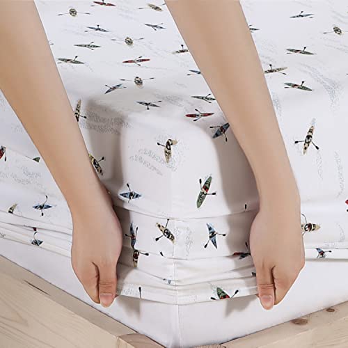 Image of Eddie Bauer - Twin Sheet Set, Cotton Percale Bed Sheets, Crisp & Cool Home Decor, Dorm Room Essentials (Kayaks White, Twin)