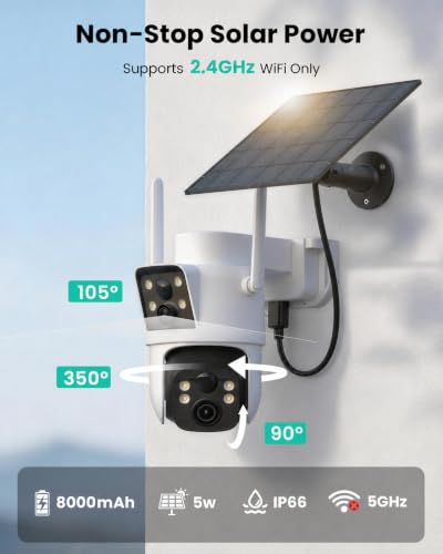 Image of LIWAN Solar Camera Outdoor Wireless, Dual Lens, 2.4GHz WiFi Security Camera | Outside Cameras for Home Security, Fixed & PTZ Lens, 360 PTZ View, 2K Color Night Vision, 2-Way Audio, IP66, PIR Detection