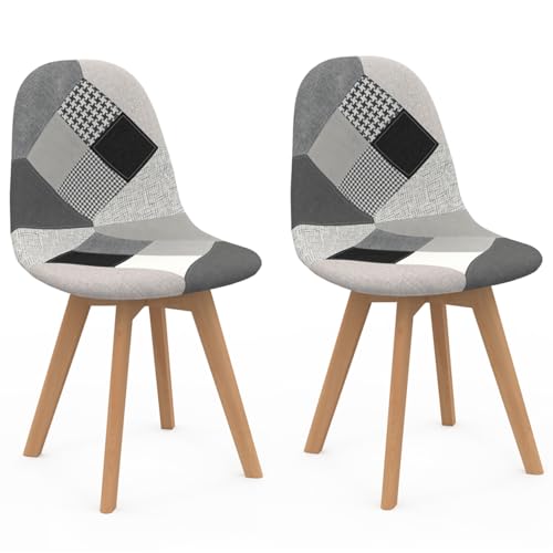 IDMarket - Lot de 2 chaises scandinaves SARA Motifs patchworks Noirs, Gris et Blancs