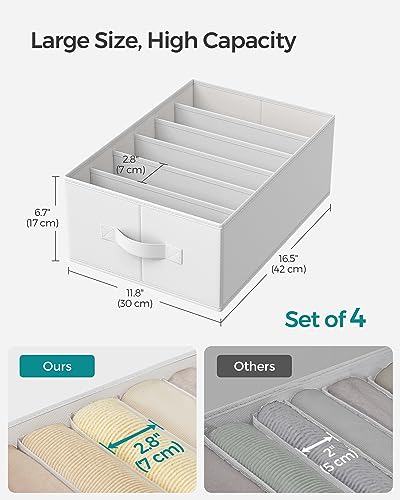 Image of SONGMICS Set of 4 Large Size Wardrobe Clothes Organizers, 6-Compartment Foldable Drawer Organizers with Handles, 16.5 x 11.8 x 6.7 Inches, for Pants, Sweaters, Jeans, Cloud White URUS009W04 | 6-Compartment Foldable Drawer Organizers with Handles, 16.5 x 11.8 x 6.7 Inches, for Pants, Sweaters, Jeans URUS009W04