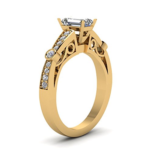 Image of 55Carat Choose Your Gemstone Tapered Vintage Engagement Ring Yellow Gold Plated Emerald Shape Vintage Engagement Rings Everyday Jewelry Wedding Jewelry Handmade Gifts for Wife US Size 4 to 12