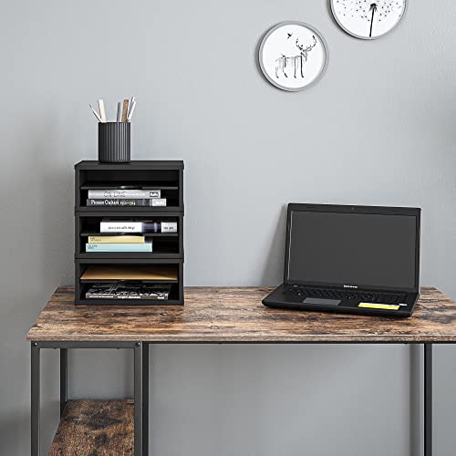 Ballucci File Organizer, 2-Tier Document Paper Sorter, Stackable Wood Desk Organizer Mail Holder, Monitor Stand with Storage Shelves, Black - Thumbnail 7