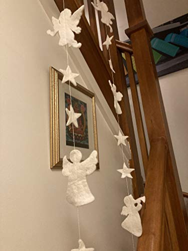 One World is Enough Lovely White Felt tradizionale angelo di Natale, cherubino e stella, decorazione da appendere – commercio equo e solidale