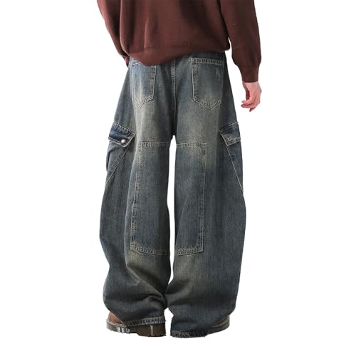 Barrel Jeans Men Cargo Super Baggy Skater Denim Pants High Waist Streetwear Barrel Leg Bottoms Washed Relaxed Fit Vintage4