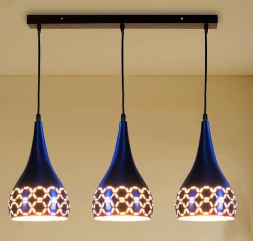Image of GreyWings 3 Light Hanging Light for Home | Blue Aluminium Pendant Light with E27 Holder | Designer Ceiling Hanging Lamp for Bulb Not Included, Linear Set