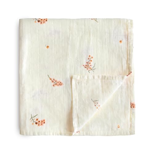 Image of mushie Muslin Baby Swaddle Blanket | 100% Organic Cotton (Flowers)