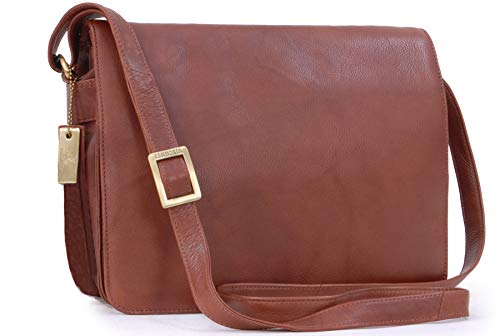 VISCONTI - Sac Bandoulière Femme Cuir - Sac à Main Moyen Avec Rabat - Sac de Travail Avec Bandoulière Réglable - 754 TESS - Marron