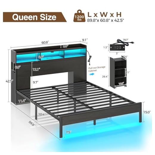 Rolanstar Queen Bed Frame with Storage & LEDs