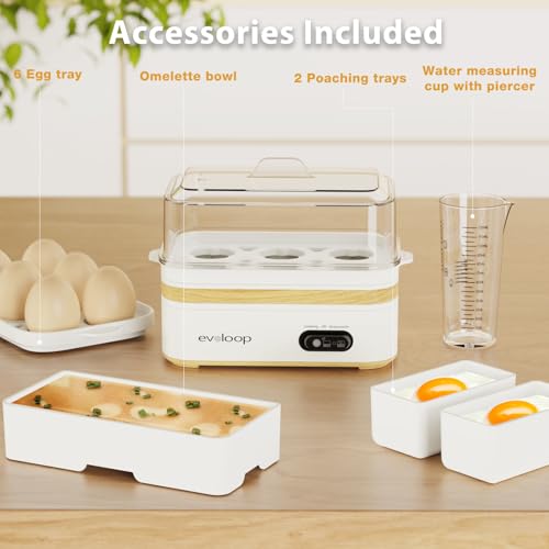 Image of Rapid Egg Cooker Electric 6 Eggs Capacity, Soft, Medium, Hard Boiled, Poacher, Omelet Maker Egg Poacher With Auto Shut-Off, BPA Free-White