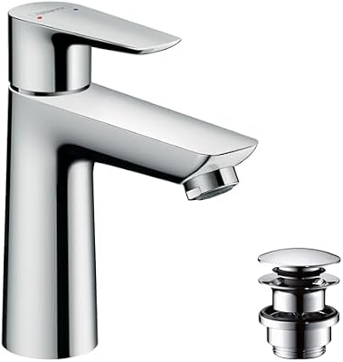 hansgrohe Talis E - grifo lavabo con vaciador Push-Open, grifo monomando lavabo 104 mm, mezclador monomando lavabo ahorro de agua (EcoSmart), cromo, 71711000