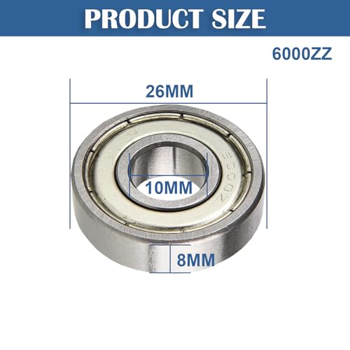 4 Stück 6000 ZZ Kugellager – 10 x 26 x8mm Doppelt Geschirmte Rillenkugellager aus Chromstahl – Für Skateboards, Inline Skates, Roller & Industriemaschinen (6000ZZ - Size 10 x 26 x8 mm)