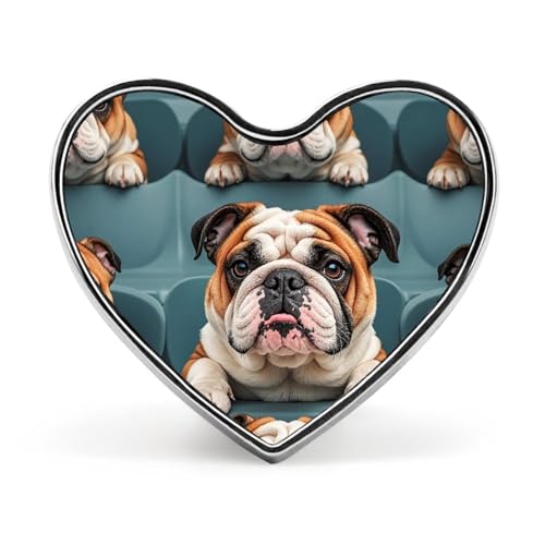Broche de solapa de metal con forma de corazón de bulldog inglés, ligero y redondo, ideal para camisas, sombreros y chaquetas.