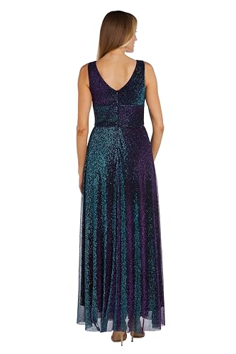 Image of Long Sleeveless Sculpt Waist Iridescent Mesh Dress W /V-Neckline