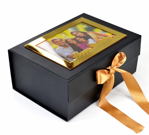 Image of RBS - Gift Box (23 x 16 x 10 cm) Cardboard Personalized Gift Boxes for Packaging (1Pack) Multipurpose Hamper Box Empty Packing Gift Boxes for Birthday Holds Upto 5kg (Gold Birthday Frame Script Font)