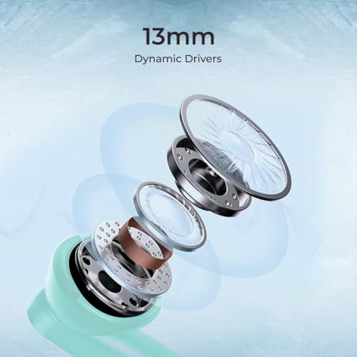 Image of pTron Basspods P81 in-Ear Wireless Earbuds, Pristine Sound, 32Hrs Playtime, Clear Calls TWS Earbuds, Bluetooth V5.1 Headphone, Type-C Fast Charging, Voice Assist & IPX4 Water Resistant (Mint Green)