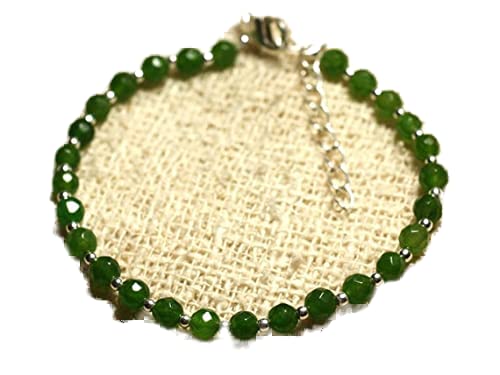Bracelet ajustable en jade vert facetté empilable avec fermoir argent