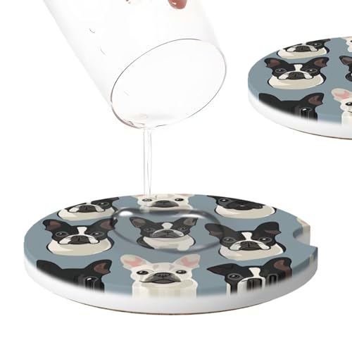 2pcs posavasos de cerámica para auto French Bulldog miniatura 4