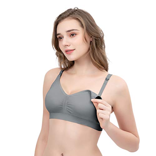 Angelhood Nursing Bra 3 Pack Womens Maternity Breastfeeding Bra Wireless Sleep Bra Bralette with Extenders & Clips Black/Grey/White