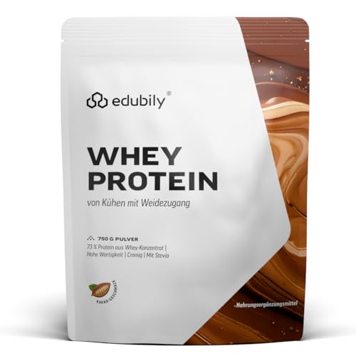 edubily® Whey Protein Konzentrat - Aus Milch von Kühen mit Weidezugang - Ohne Zucker & mit Stevia gesüßt - Optimale Löslichkeit - Made in Germany (750 g, Kakao)