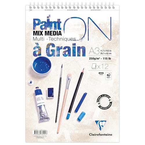 Bloc Clairefontaine PaintON A3 976002C papel dibujo grano pronunciado blanco 250g