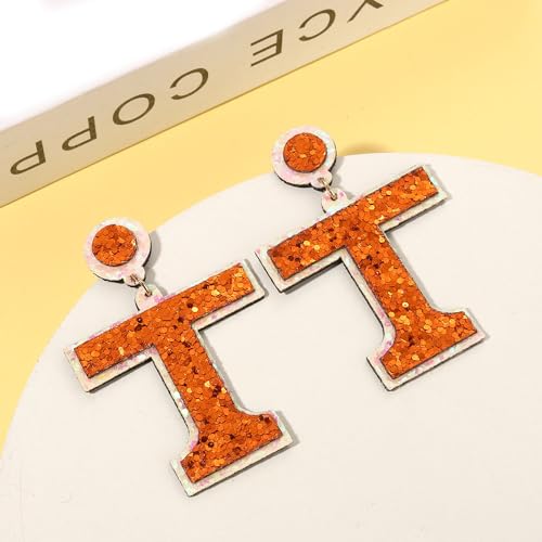 Football Earrings Game Day Sports Tennessee Vols Power T Earrings Glitter Leather Southern Western Earrings Jewelry Gifts for Football Fans3