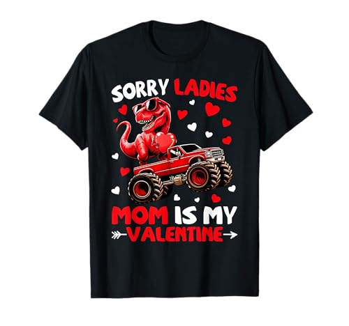 Scusate, signore, la mamma è il mio monster truck con dinosauri per San Valentino Maglietta