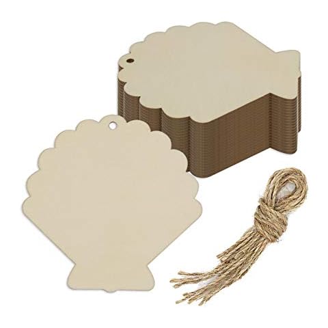 Creaides Shell Wood Cutout DIY Crafts Wooden Shell Shaped Hanging Ornaments Wood Tags for Birthday Summer Beach Party Decoration (3.94x3.94x0.1 in, 20 Pcs) Cover