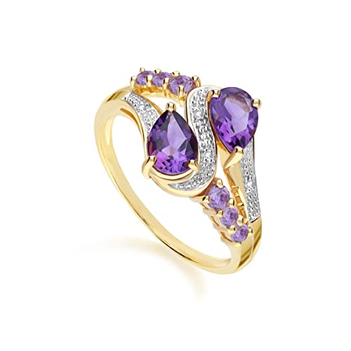 Ivy Gems Sterling Silver 18K Yellow Gold Plated Split Shank 2 Stones Statement Ring With Amethyst, Pink Amethyst And White Topaz Accented Vintage Designs February Birthstones Size 9 #TOP2