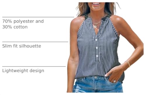 Image of CUPSHE Women's Striped V-Neck Tank Top Button Front Casual Sleeveless