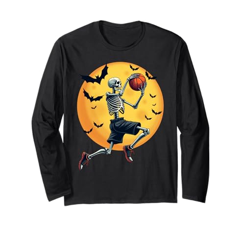 Funny Halloween Basketball Player Skeleton Design Men Women Long Sleeve T-Shirt