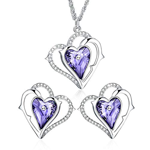 CLOT EVIL Purple Heart Jewelry Sets for Women 18K White Gold Plated Amethyst amethyst Necklace and Earrings Set