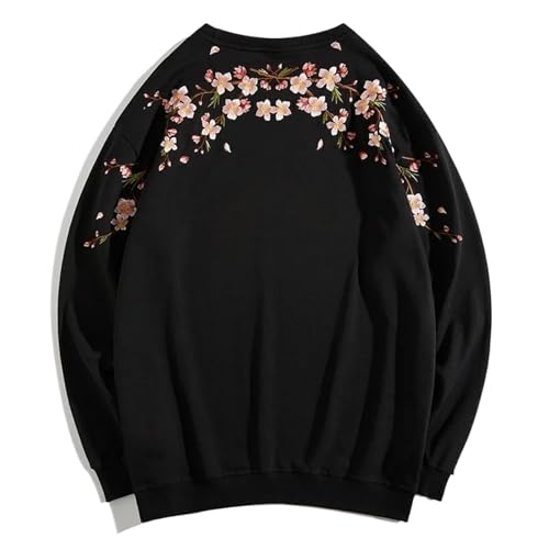 Sweat à col rond broderie fleur de prunier WOLONG : le cadeau d'automne idéal pour homme