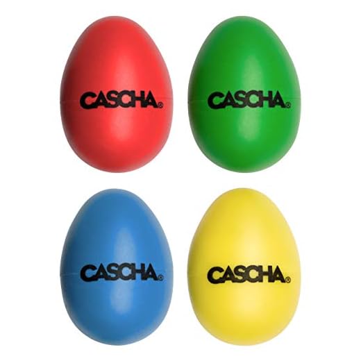 CASCHA HH 2003 Juguetes musicales de percusión, maracas de huevo, 4 piezas (rojo, azul, amarillo, verde) para percusión y educación musical temprana