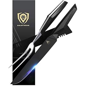 DALSTRONG Carving Knife & Fork Set – 9″ Blade – Shadow Black Series – Black Titanium Nitride Coated – High Carbon – 7CR17MOV-X Vacuum Treated Steel- Sheath – NSF Certified
