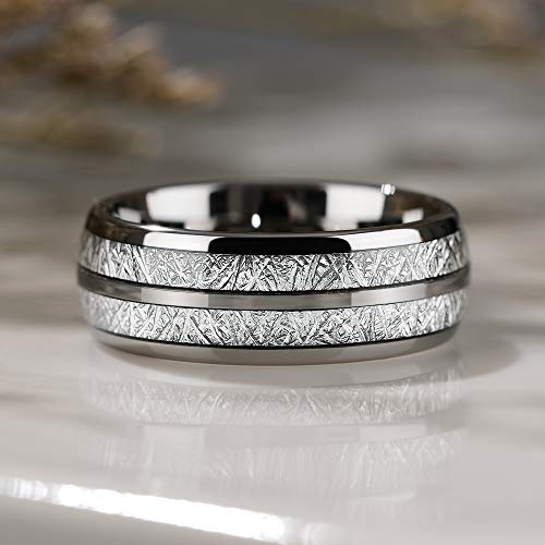 Image of THREE KEYS JEWELRY Tungsten Wedding Band Meteorite Inlay for Men Women
