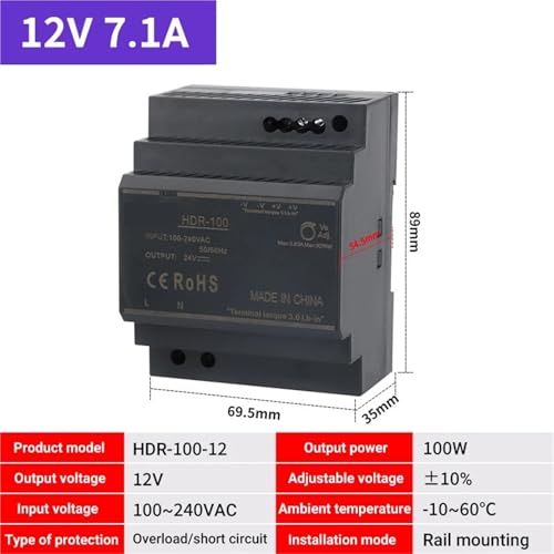 Alimentation rail DIN HDR-100-12V DC 2A à 5A pour tableau électrique industriel - 3
