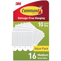 Command Medium (10 lb) Picture Hanging Strips, 16 Pairs (32 Strips) | White Picture Hanging Strips, Damage-Free Wall Hangers for Frames, No Tools Required, Ideal for Decorating Apartments, Dorms